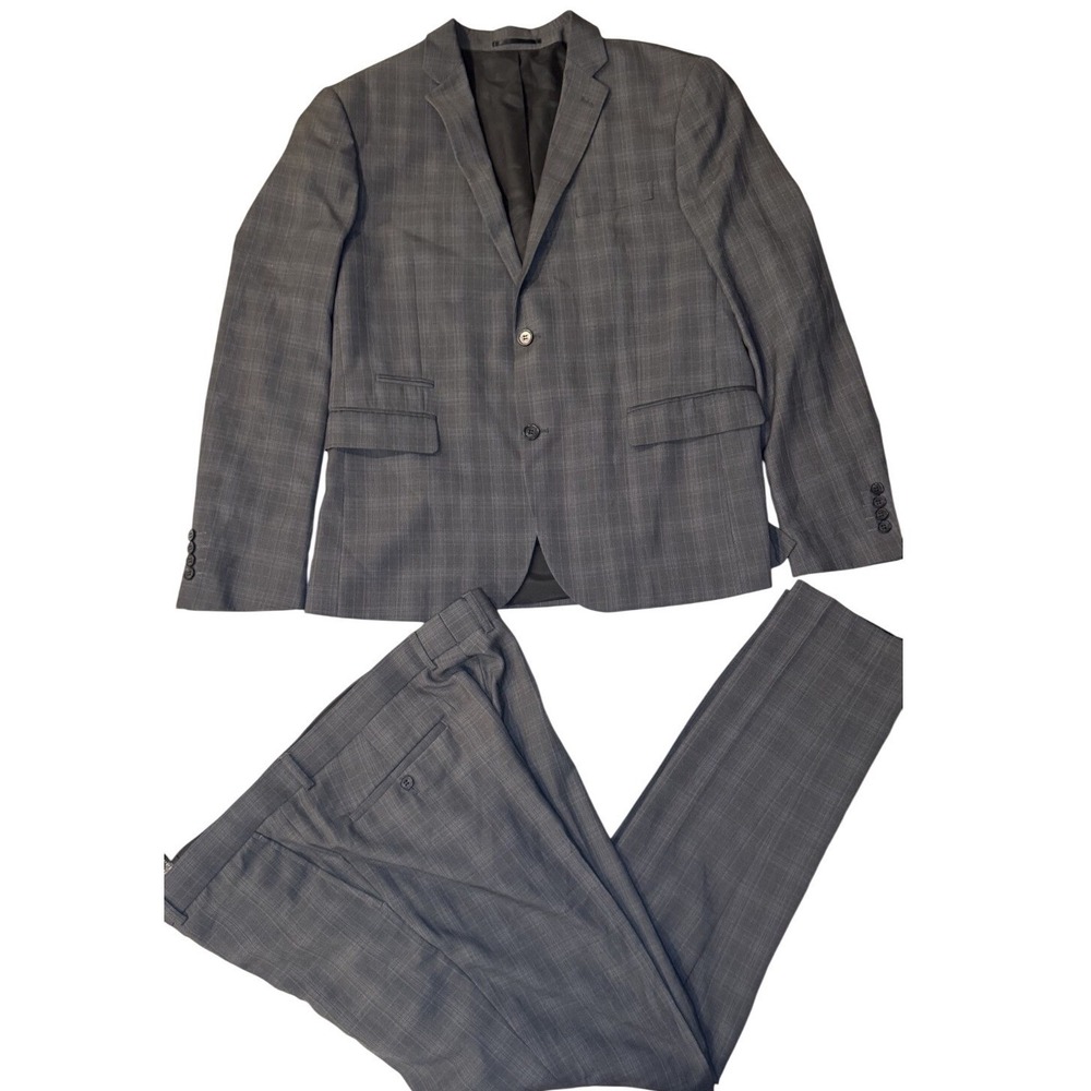 Lindbergh White Gray Checkered Plaid Suit Mens 2 Button Blazer Set Sophisticated